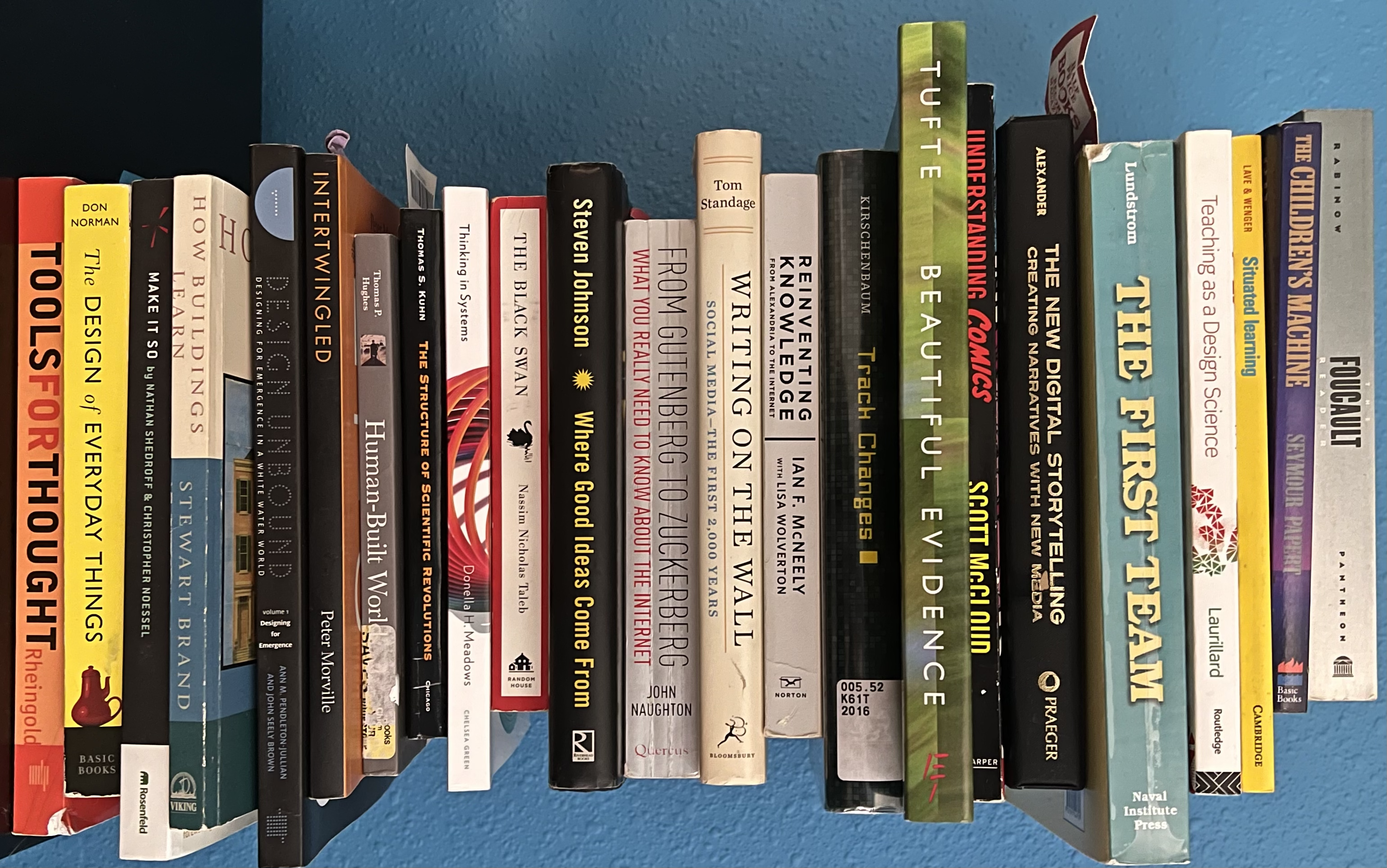 Books from the 25 Books Every Technologist Should Read - Missing Learning War, Mathematical Theory of Communication, and Antifragile as I only have them on Kindle