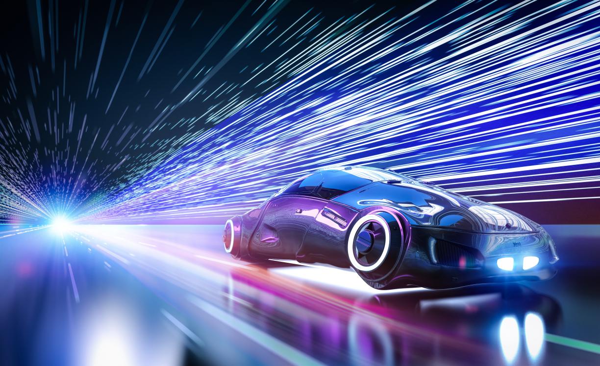 Futuristic car driving fast