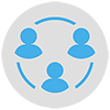Icon showing a circle containing three people connected to each other by a circle