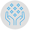 Icon showing a circle containing two hands holding a bunch of stars